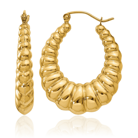 14K Solid Yellow Gold Oval Medium Hoop Earrings