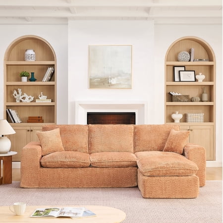 FFZ 107 inch Modern Boucle Sectional Sofa with Reversible Chaise and Pillows, Orange