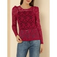thumbnail image 5 of MODA NOVA Junior's Round Neck Long Sleeve Semi Sheer Floral Lace Blouse Red XS, 5 of 5