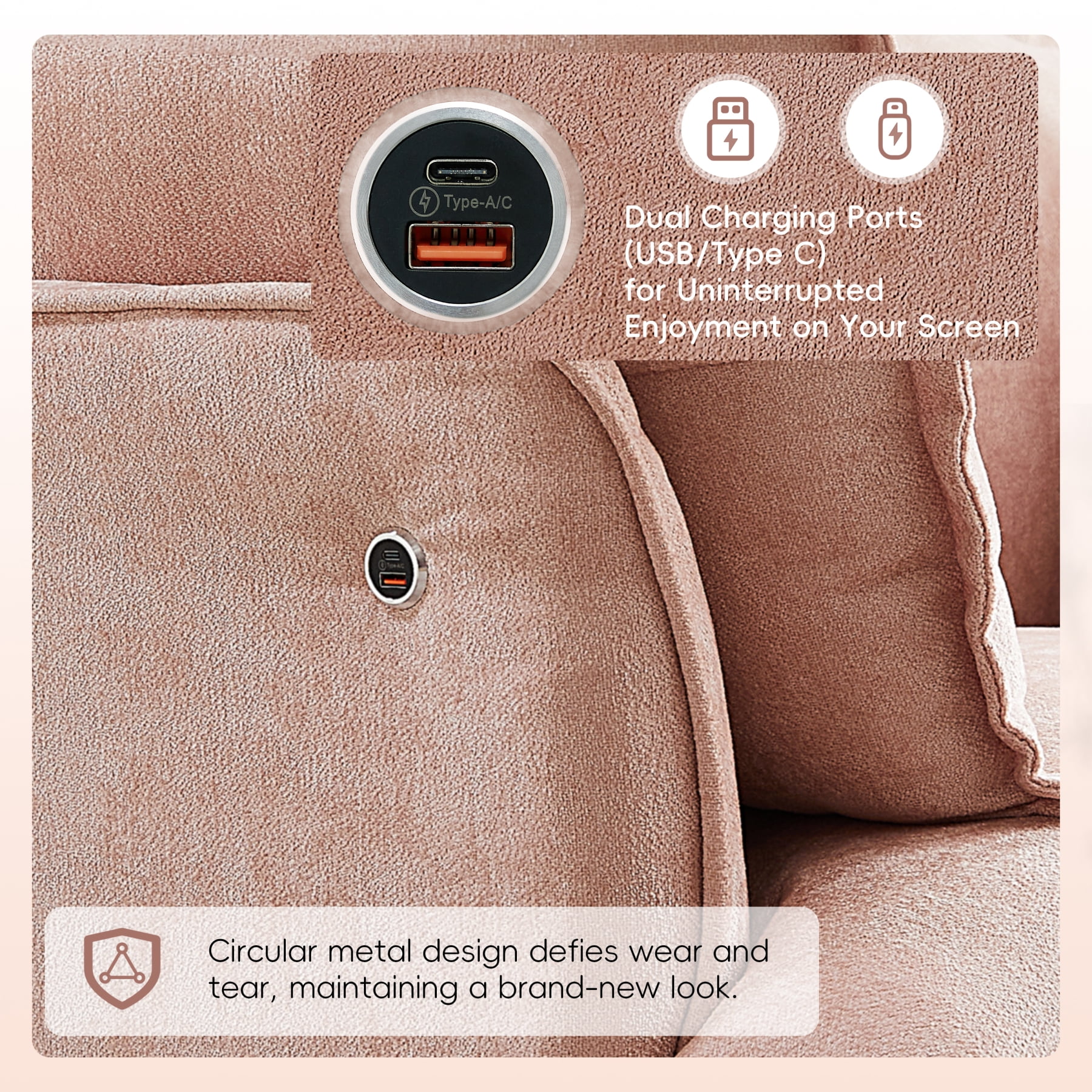 Leumius 47.2" Oversized Accent Chair with Dual-Port Charging,Modern Chenille Single Sofa with Throw Pillowsand Deep Wide Seat,Upholstered Armchair for Living Room&Apartment,Pink