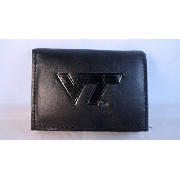 NCAA Officially Licensed Genuine Leather Tri-Fold Wallet -Black (Virginia Tec...
