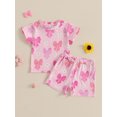thumbnail image 4 of Toddler Baby Girls Shorts Clothing Set 6 12 18 24 Months 2T 3T Bow Print Short Sleeve Round Neck Tops Elastic Waistband Pockets Shorts Outfits, 4 of 9