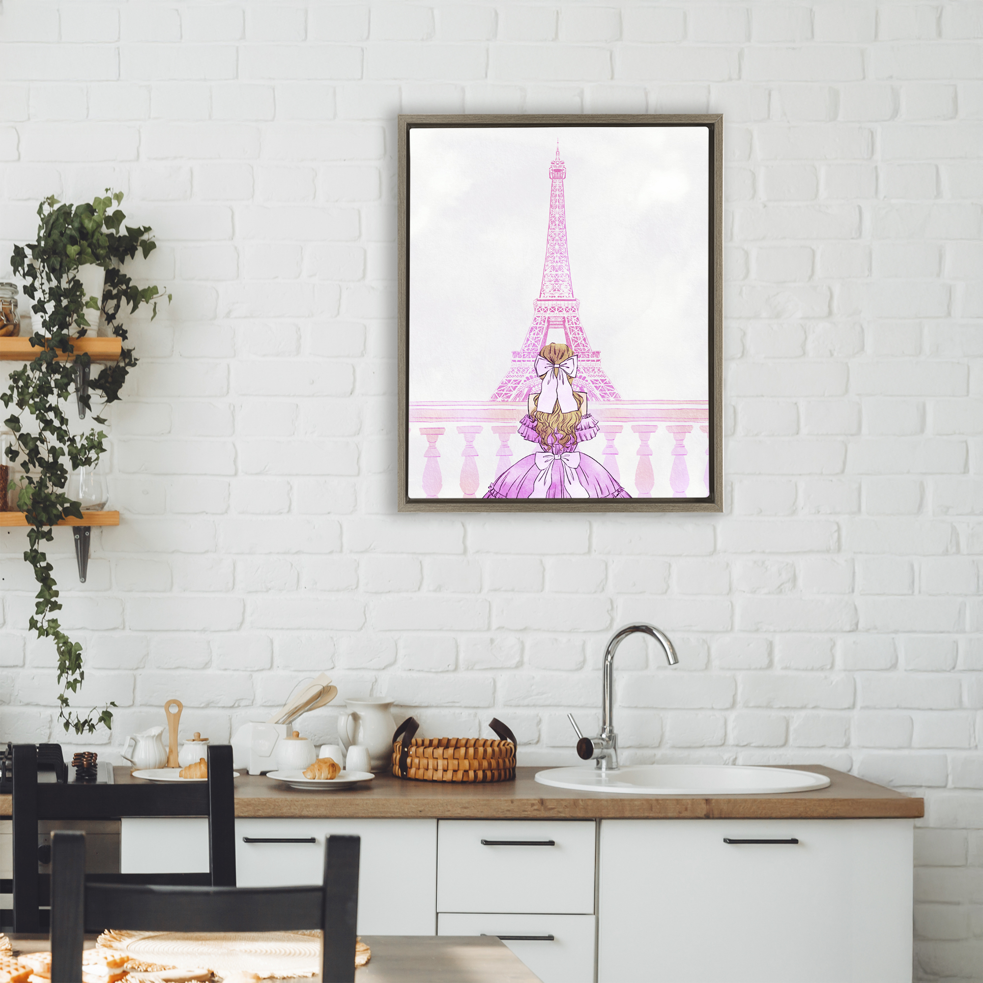 Stupell Industries Pink Gown & Eiffel Tower Brown Framed Floater Canvas Wall Art, design by Ziwei Li