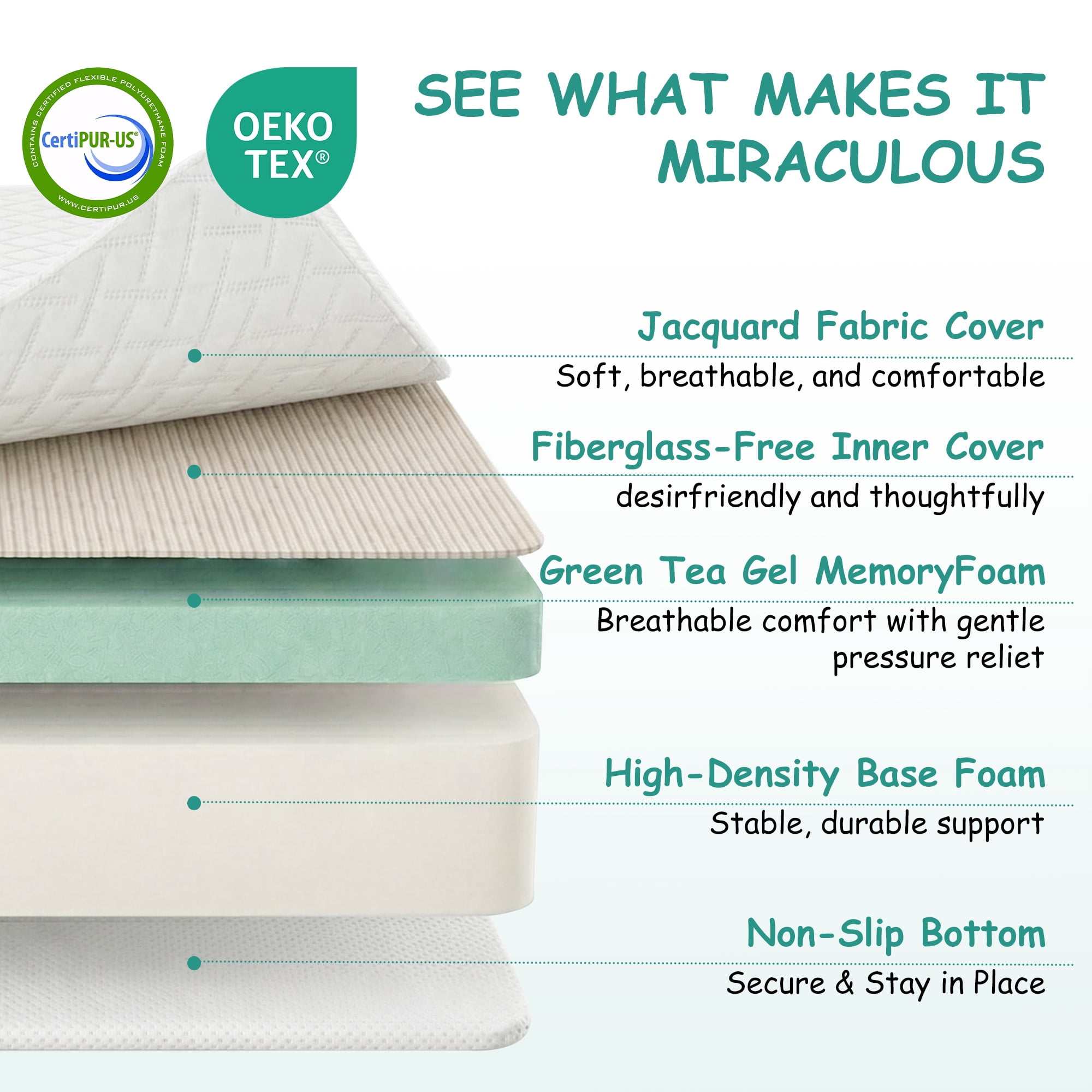 8 inches Twin XL Mattress,Memory Foam Mattress Bed in a Box with Cooling Green Tea Gel, Medium Firm Support