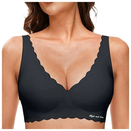 OJSFQUFP Plunge Bras for Women Black Deep V Petal Bras for Women No Underwire Soft Wireless Bralettes Comfort Seamless Bras Basic Pretty Bra M