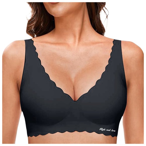 FhsagQ Bra Women's Bras Panties Deep V Petal Bras for Women No Underwire Soft Wireless Bralettes Comfort Seamless Bras Bras for Women Plus Size Push Up Women's Bras Camisoles & Tanks Black XL