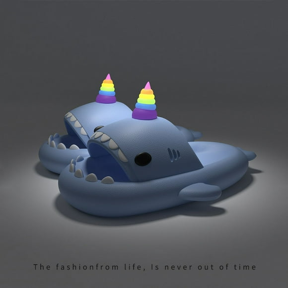 RWJDXD RWJDXD Cute Shark Slippers Women Men Summer Platform Shoes Night Glowing DIY Accessories Indoor Beach Slides Lovers Home Street Slipper