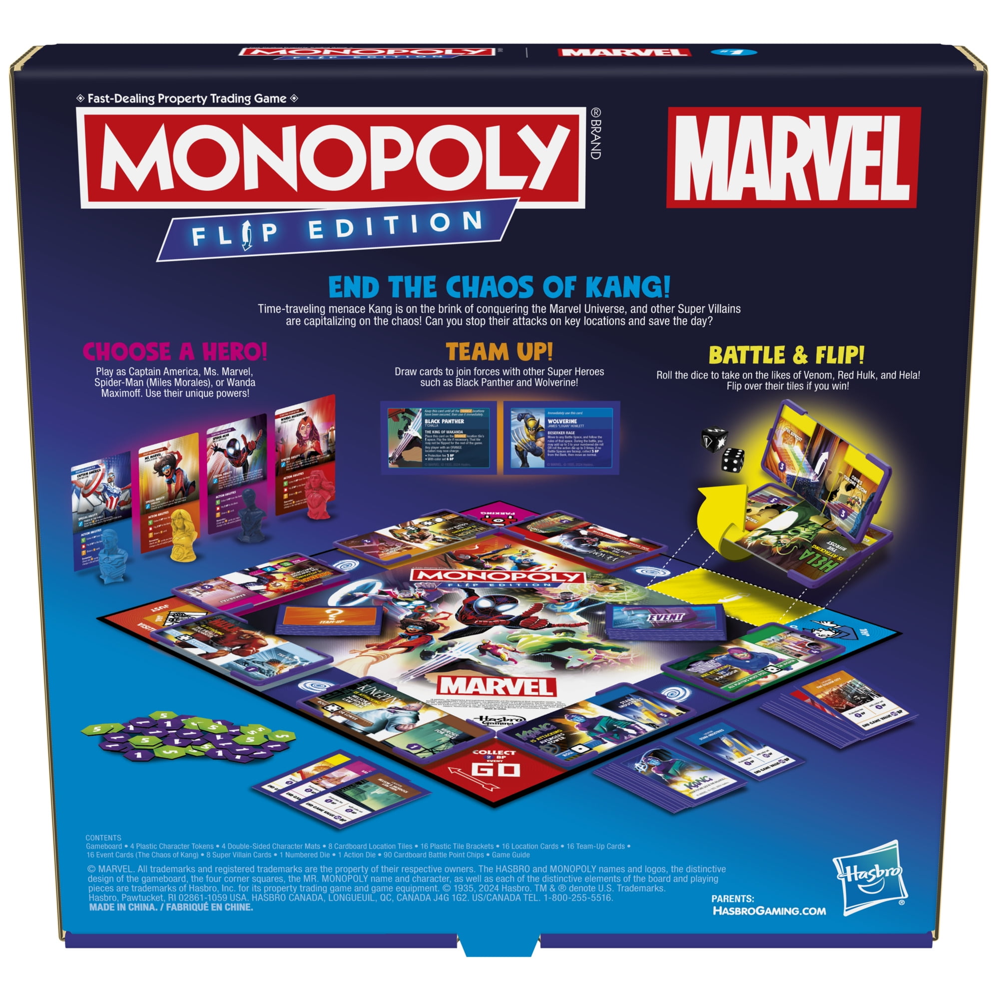 Monopoly, Flip Edition Marvel Board Game, for 2-4 Players Ages 8+