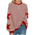 thumbnail image 1 of Breezora Chandail à Col Rond Surdimensionné pour Femmes à Motif d'Étoiles, Collection Automne 2025, Manches Longues, Style Preppy, Haut Léger et Confortable, Taille M, Rouge, 1 of 8