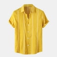 thumbnail image 2 of Hpapadks Mens Shirts Casual Short Sleeve Button Down Lapel Stripe Blouses Daily Loose Dress Shirts for Men Yellow XXXL, 2 of 7