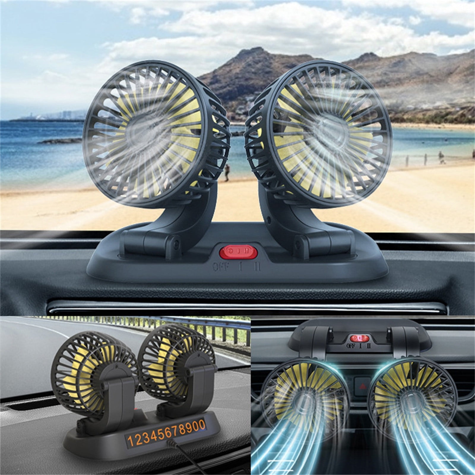 Car Fans That Blow Cold Air USB, Dual Head USB Fan for Car, Portable Vehicle Cooling Fan with LED Lights - 2 Speeds, 360° Rotation For/Home/Office/Car Dashboard Suv, Rv, Truck, Sedan, USB Powered