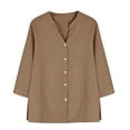 thumbnail image 6 of Aoiroe Womens 3/4 Sleeve Tops,Vintage Vacation Tees Shirt Blouse Tops Y2k Clothes Casual Rolled Short Sleeve Basic Tees Western Concert Outfits Womens Fall Tops Khaki S, 6 of 9