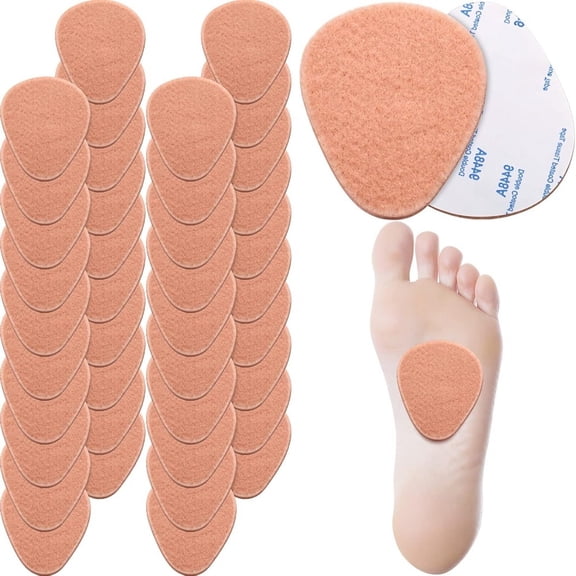 50 Pcs Metatarsal Pads 1/4 Inch Thick, Breathable Felt Forefoot Cushions for Ball of Foot Pain Relief, All-Day Comfort for Men & Women (Skin Color)