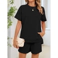 thumbnail image 5 of Women Casual 2 Piece Outfits Sweatsuits Summer Short Sleeve Loungewear Tracksuit Round Neck Lounge Shorts Sets Black XXL, 5 of 10