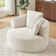 thumbnail image 3 of MAYEERTY Compressible Corduroy Round Lounge Sofa, Modern Couch with Spring Cushion for Apartment, 49*45*35"White, 3 of 8