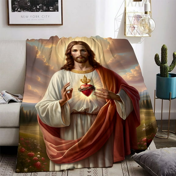 A Jesus Christ Printed Blanket Soft And Comfortable Flannel Blanket Suitable for Sofa Office Bed Camping Travel Nap Blanket All-Season Multi-Purpose Gift Blanket