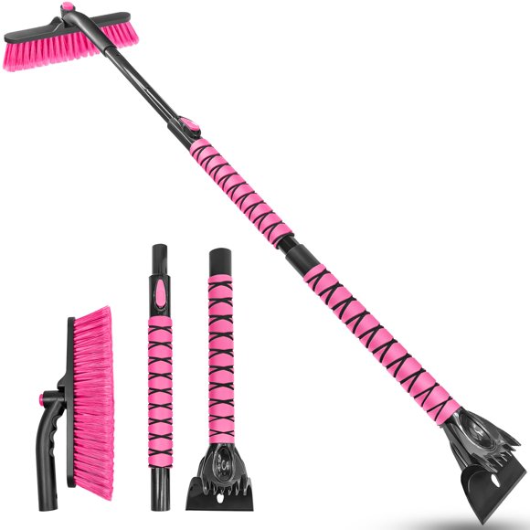 Snow Brush HEEYA 132 cm con raspador de hielo para camiones y todoterrenos, color rosa