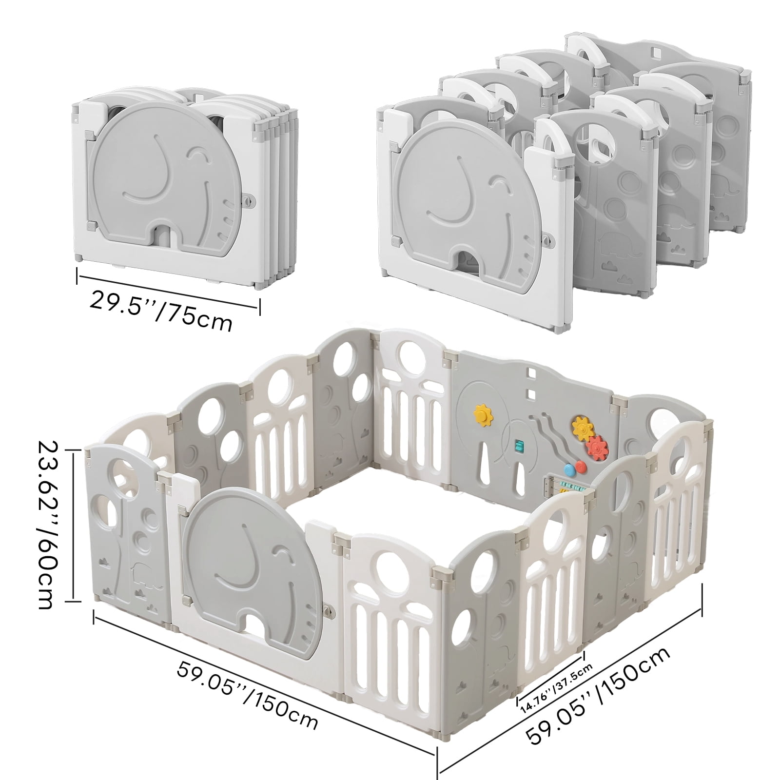 Kids and Toddlers' Playpen,Kids Activity Center Safety Play Yard for Indoor&Outdoor,Portable,Plastic,Grey&White,14 Panels