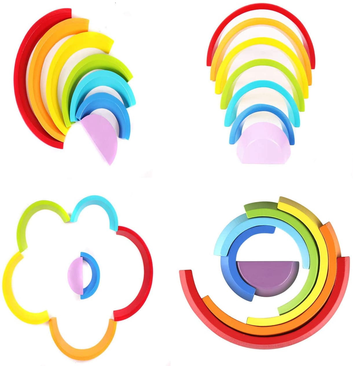 Arco Iris De Madera Apilable – 10 Piezas Y 10 Colores, Juguete De Construcción Educativo Para Niños, Puente Arcoíris Y Túnel Creativo