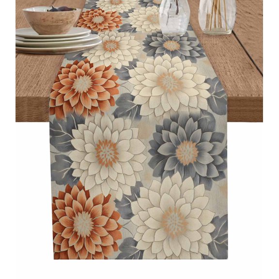 Hokiten Table Runners 70 Inches Long Dress Scarves, Vintage Spring Floral Farmhouse Coffee/Dining/Kitchen Table Decor, Holiday Table Runner, Orange Grey Watercolor Flower 13x70 Inch