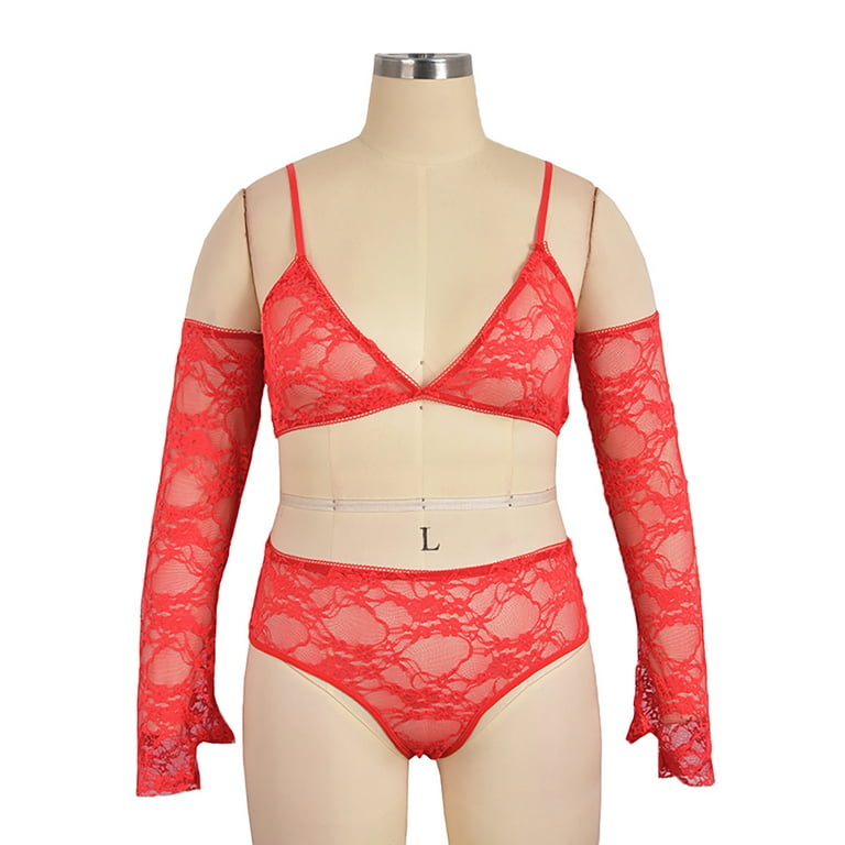Hugossia Womens Sissy Sexy Lingerie Set Plus Size Transparent Lace Bra  Panties Underwear 