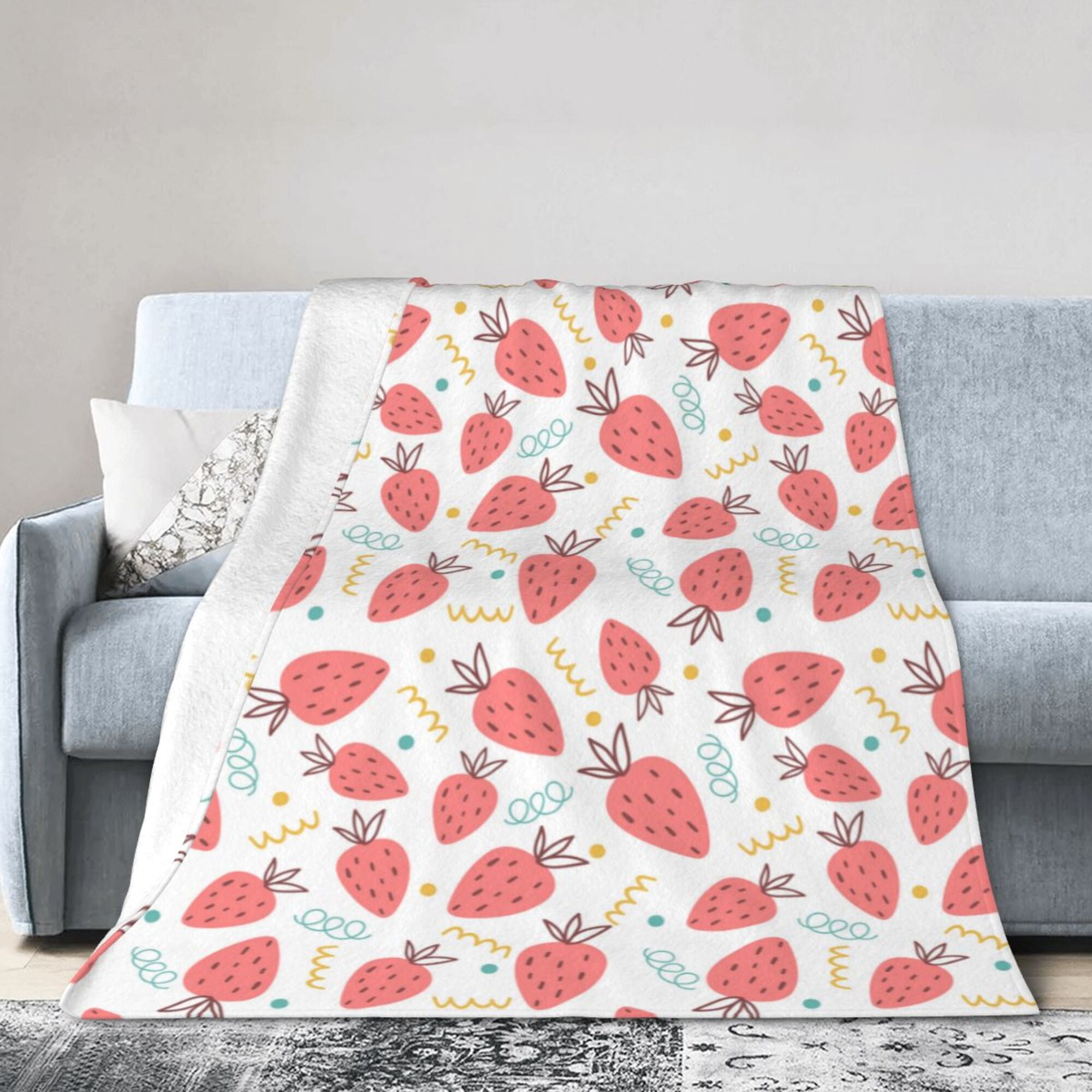 DouZhe Ultra Soft Micro Fleece Lightweight Flannel Bed Blanket Pink Strawberry Trendy Cartoon Print Cozy Warm Throw Blankets 40 x30 Walmart