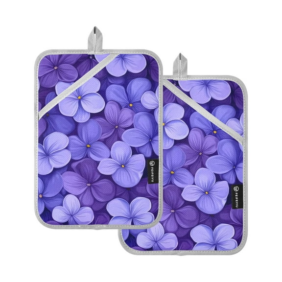 Beauty Dark Purple Flowers Oven Mitts Pot Holders 2 pcs Heat Resistant for Kitchen Baking Grilling