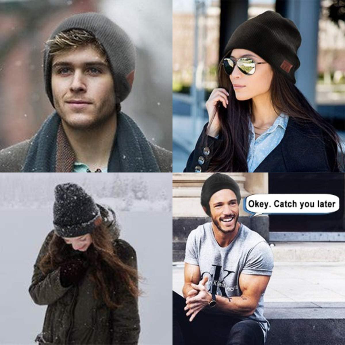 Bluetooth Beanie Hat for Men Women, Upgraded Wireless Bluetooth 5.0 Beanie Hat with Headphones Headset Earphone Knitted Beanie with Stereo Speakers and Mic for Women Men - image 4 of 9