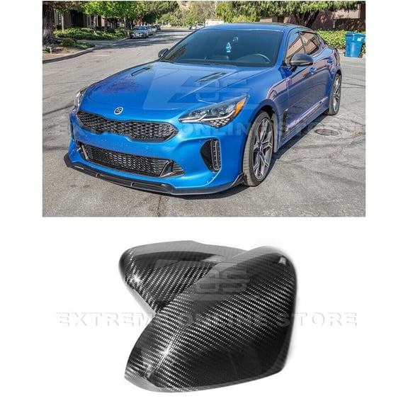 Replacement For 2018-Present Kia Stinger JDM Factory Style CARBON FIBER Tape-On Front Side Mirror Cover Pair