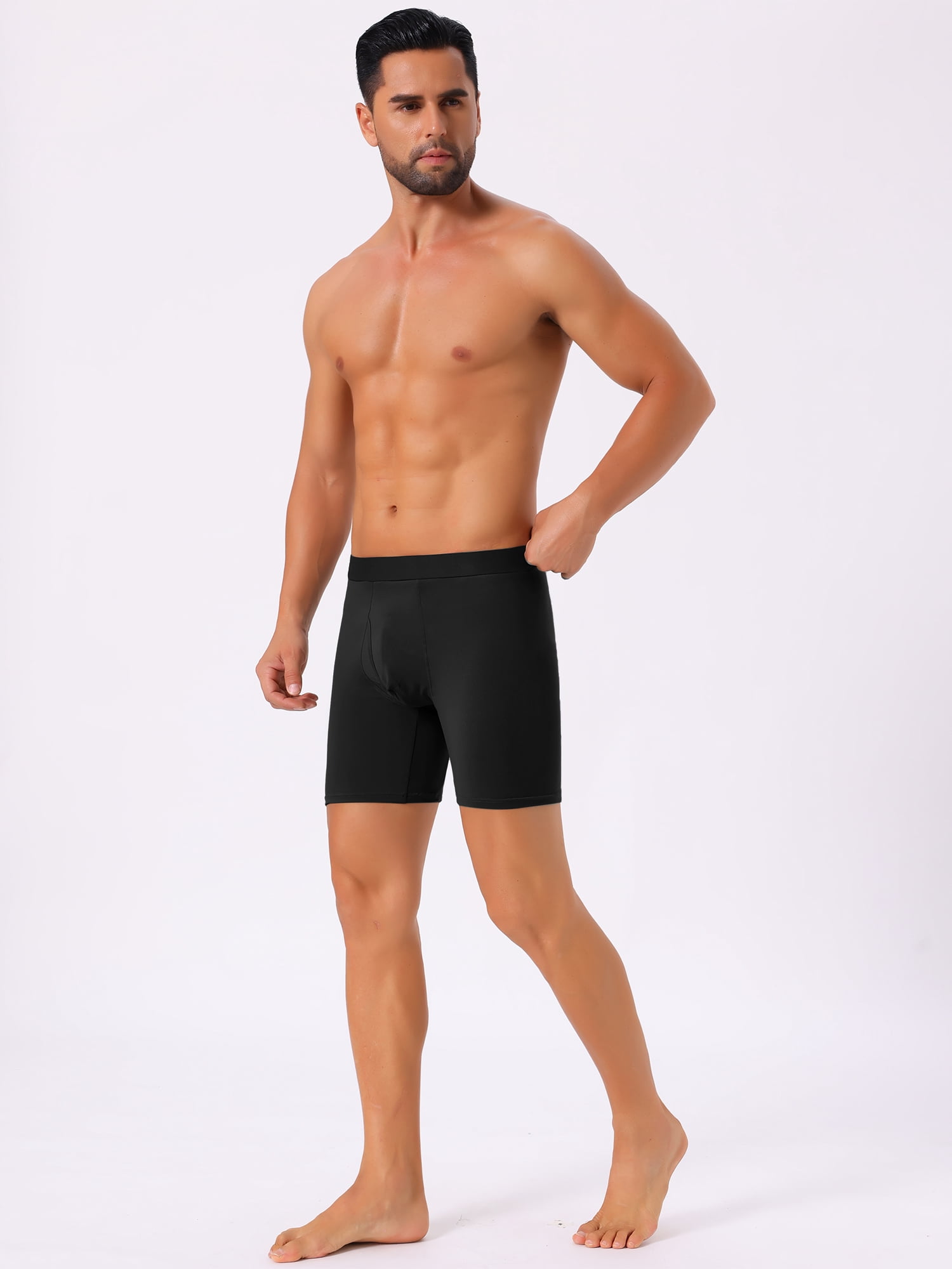 DARING DIVA Men's Lightweight Solid Color Soft Stretch Open-fly Boxer Briefs 28 Black