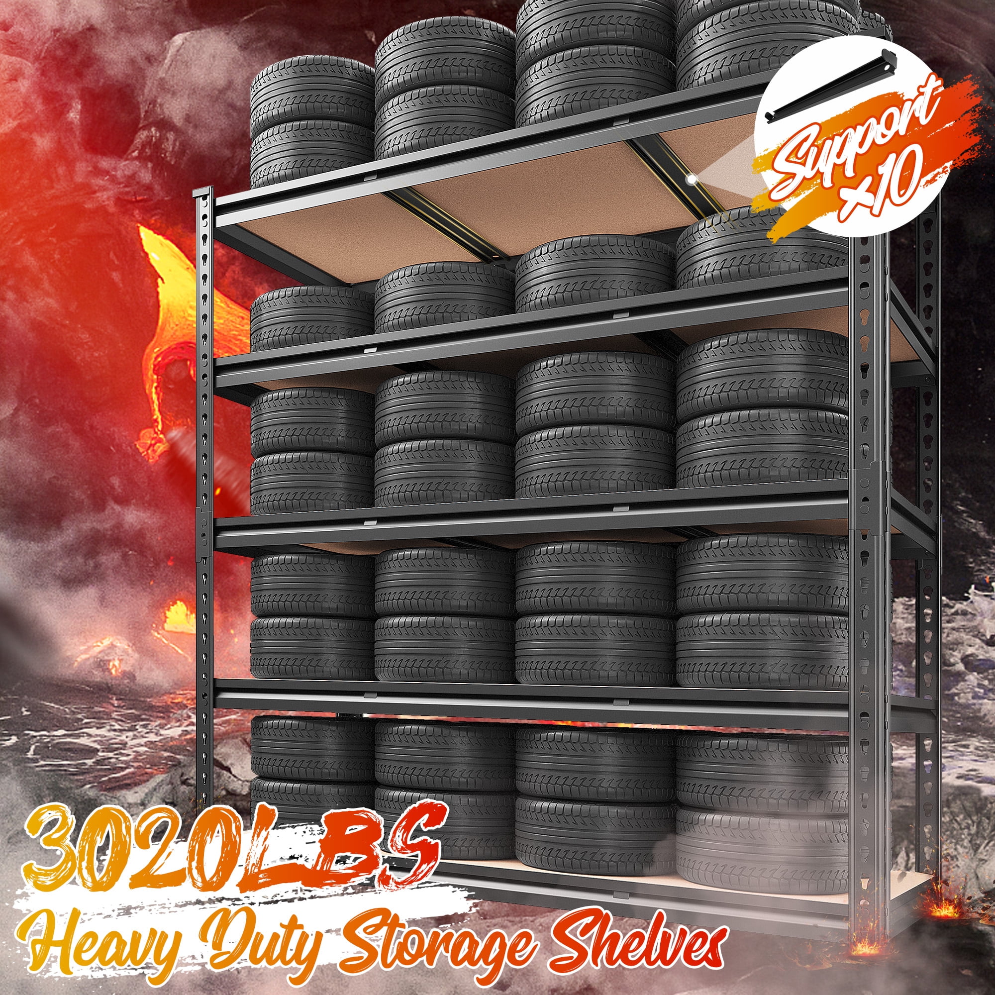 REIBII Adjustable Steel Heavy Duty Garage Storage Shelf , 48" W x 24" D x 72" H, 3020 lbs