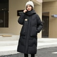 thumbnail image 6 of Winter Women Cotton Jacket Detachable Hood Neck Long Sleeves Pockets Knee Length Zipper Closure Padded Coat Solid Color Windproof Outwear Parka, 6 of 8