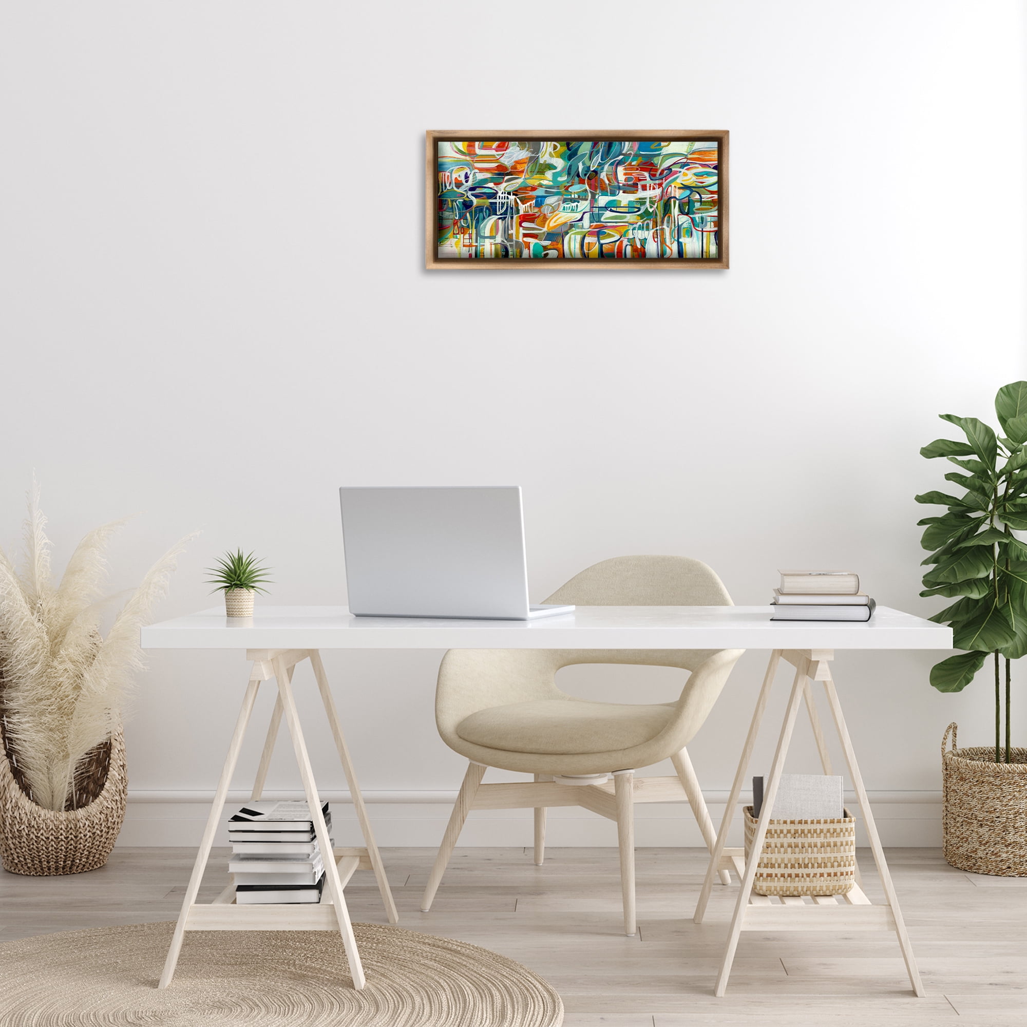 Stupell Industries Chaotic Doodle Shapes Abstract Painting Brown Floater Framed Canvas Art Print Wall Art, 25 x 11