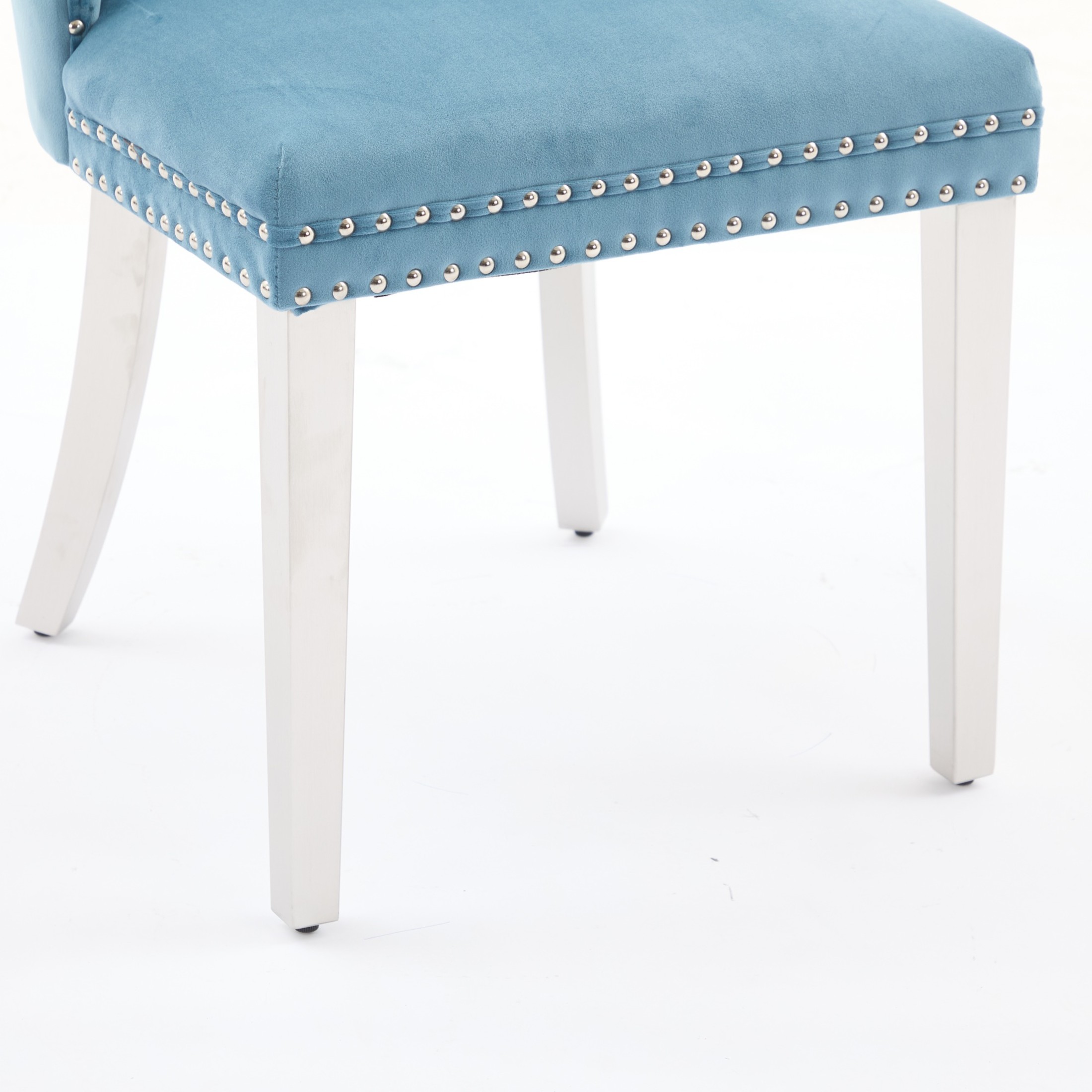 Noble House Set of 2 Upholstered Velvet Dining Chairs, Tufted Back, Chrome Legs, Light Blue