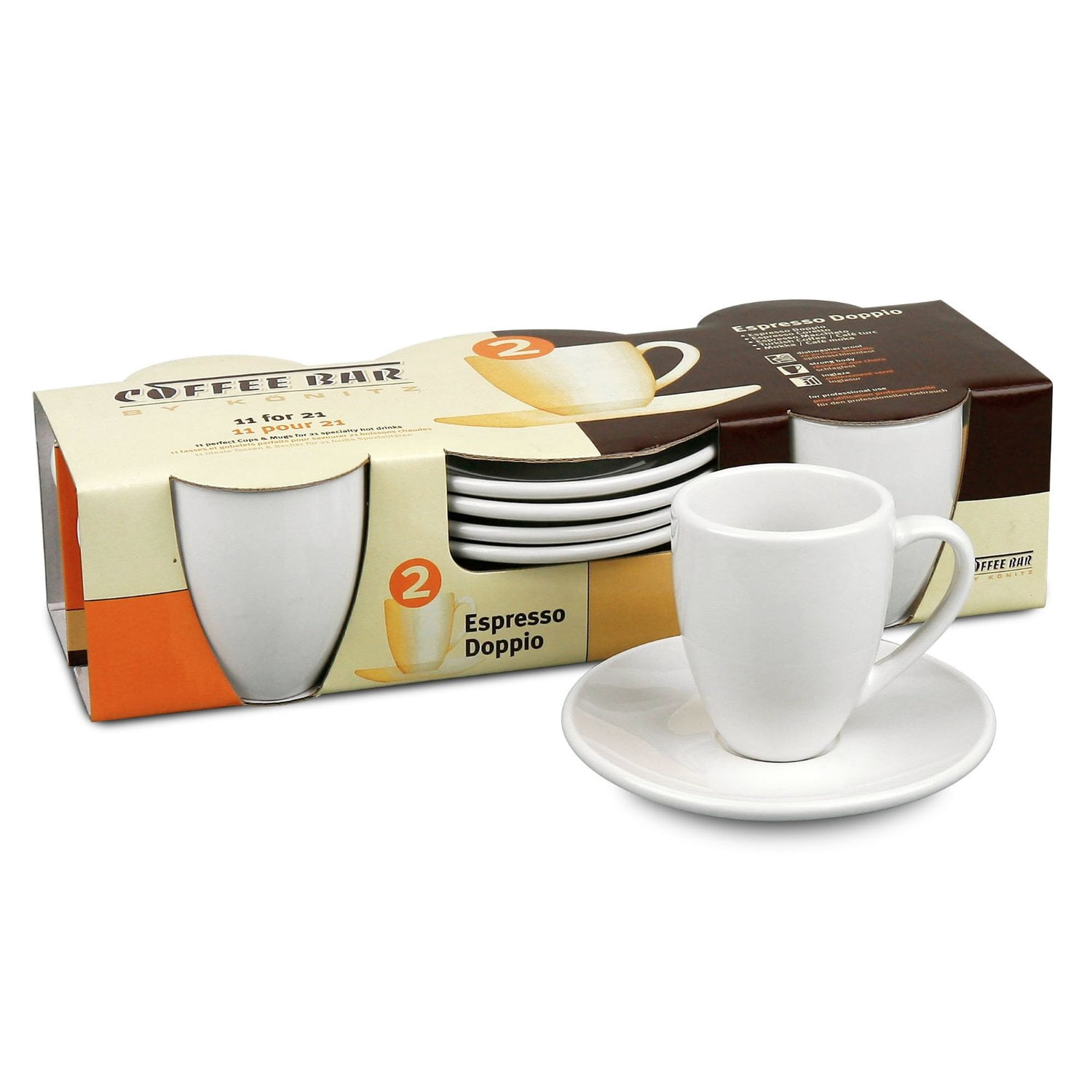 Set of 4 Konitz Coffee Bar Espresso Doppio Cups/Saucers