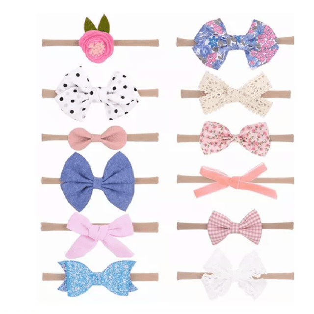 Vinchas Elásticas para Cabello Para Bebés Y Niñas 12 pzs, COLOR B Mezcla De Estilos