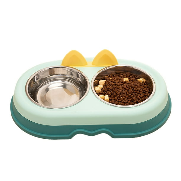 Double Dog Cat Bowls Double Stainless Steel Pet Bowls with Cute Modeling Pet Food Water Feeder