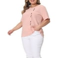 thumbnail image 4 of Blusa de mujer de talla grande Agnes Orinda, de manga corta, cuello redondo, de algodón y lino, camiseta 4X en color rosa, 4 of 6