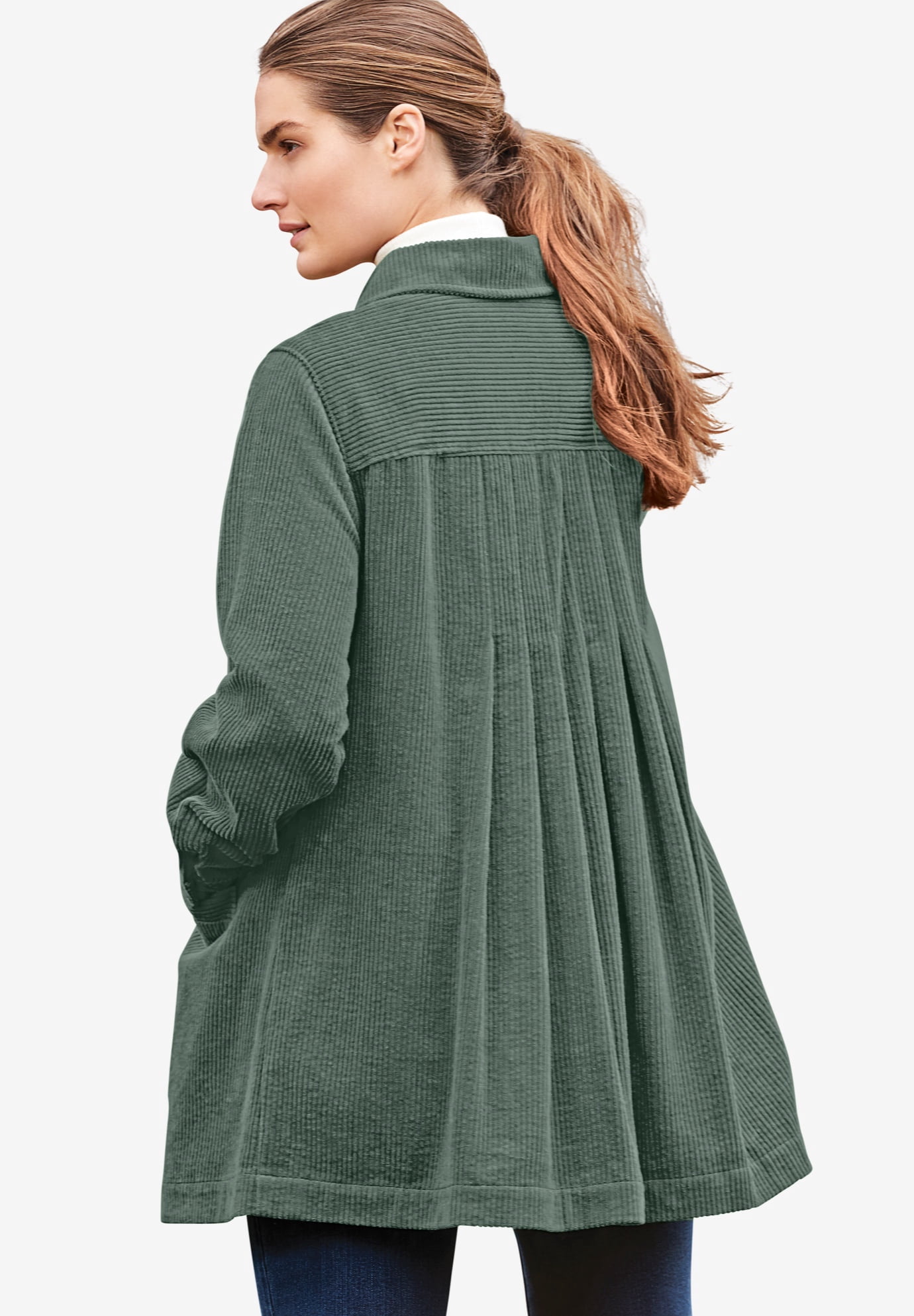 Plus Size Pleat-Back Corduroy Jacket Long Oversized Barn Coat - image 4