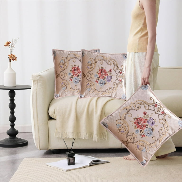 Ziynglg European Embossed Flower Pillow Sofa Cushion Multi