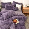 thumbnail image 6 of MorroMorn 5 PCS Shaggy Duvet Cover Bedding Set - Fluffy Comforter Cover Long Faux Fur Luxury Ultra Soft Cozy (Dark purple, King/California King), 6 of 6