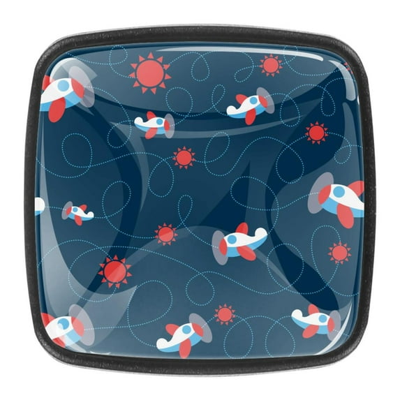 4 Pcs Square Cabinet Handle Cupboard Knob Drawer Pulls Handle Cartoon Planes Navy Drawer Knobs with Screws Furniture Decoration