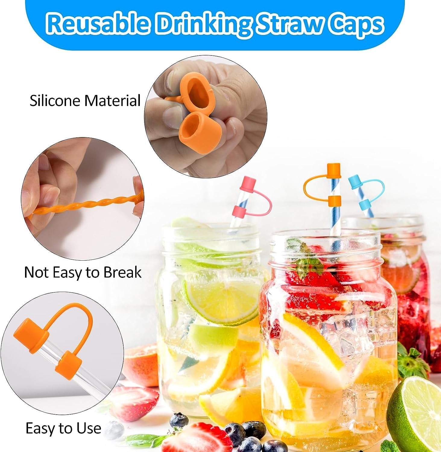 Diximus 10-pack Black Caps Drinking Straw CAP - straw cover - straw caps  covers