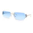 thumbnail image 4 of Womens Rimless Rectangle Serpent Jewel Hinge Metal Rim Sunglasses Gold - Blue, 4 of 8