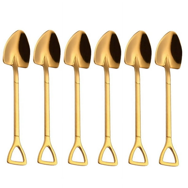 6X Dorado Cuchara Pala Pequena de Acero Inoxidable 304 Creativa Vajilla Chapada en Dorado de Diseno Cuchara de Cafe Cuchara de Miel Sopa Helado Cuchara Agitadora Delicada