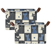 Yayeee Foldable Storage Basket for Shelves with Handles Set of 2 Waterproof Cloth Bins, Black and Blue Cat