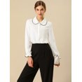 thumbnail image 3 of Blusa De Manga Larga Con Cuello Peter Pan Y Volantes Para Mujer Blanco XL, 3 of 6