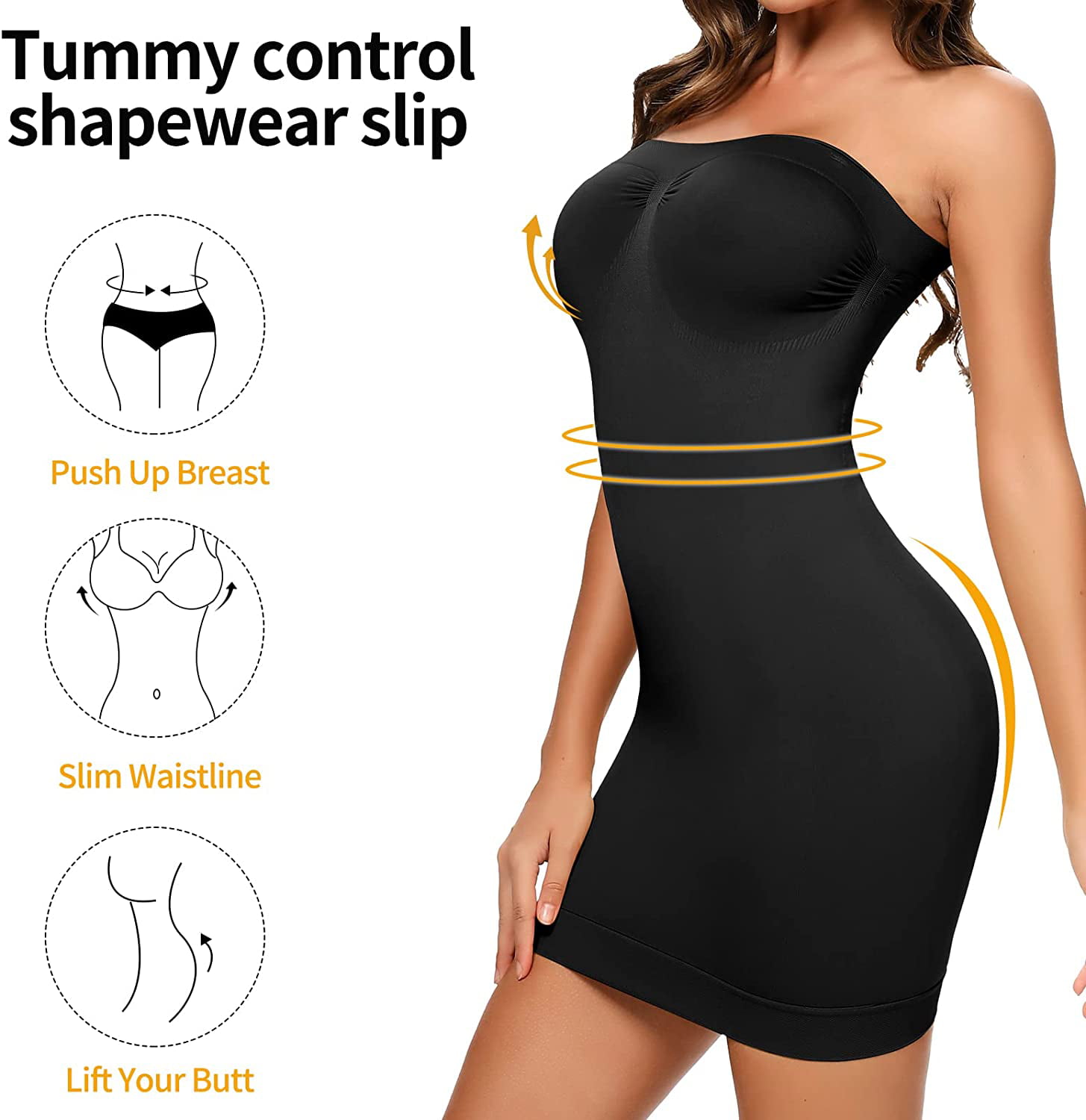 Vaslanda Strapless Shapewear Slip for Women Tummy Control Seamless Full  Body Shaper Under Dress Slip