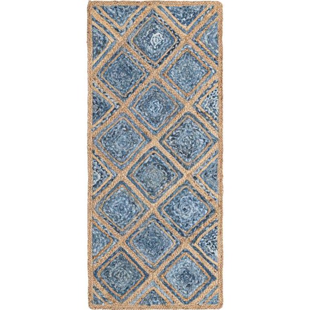 Unique Loom 3138957 2 ft. 6 in. x 6 ft. Bengal Runner Hand Braided Jute Rug, Blue
