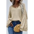 thumbnail image 2 of Womens Sweaters Pullover Oversized Deep V Neck Off Shoulder Tops Long Sleeves Loose Knit Sweater, 2 of 6